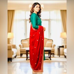 Elegant Red velvet shawl/scarf:wrap! Gota bordered patti82 by 32 inches